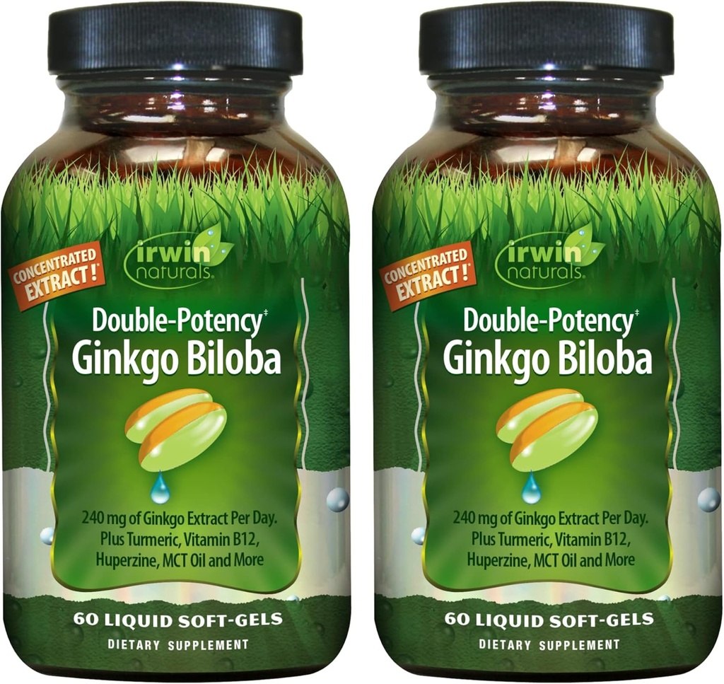 Irwin Naturals Double-Potence Ginkgo Biloba – 60 Liquid Soft-Gels – Cerveau, Focus & Support de Circulation - 2 Pack