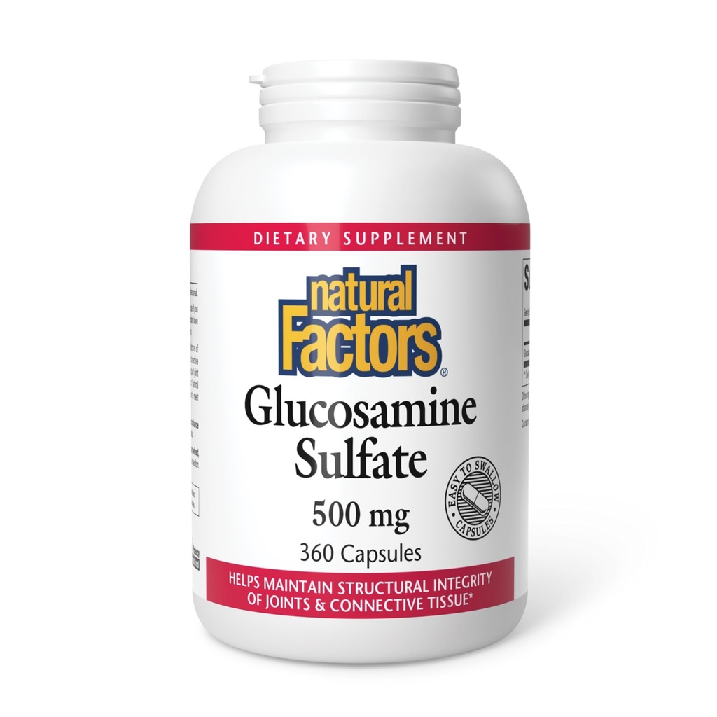 Facteurs naturels, Sulfate de glucosamine, soutient la mobilité articulaire saine, le cartilage et le tissu conjonctif, 360 capsules