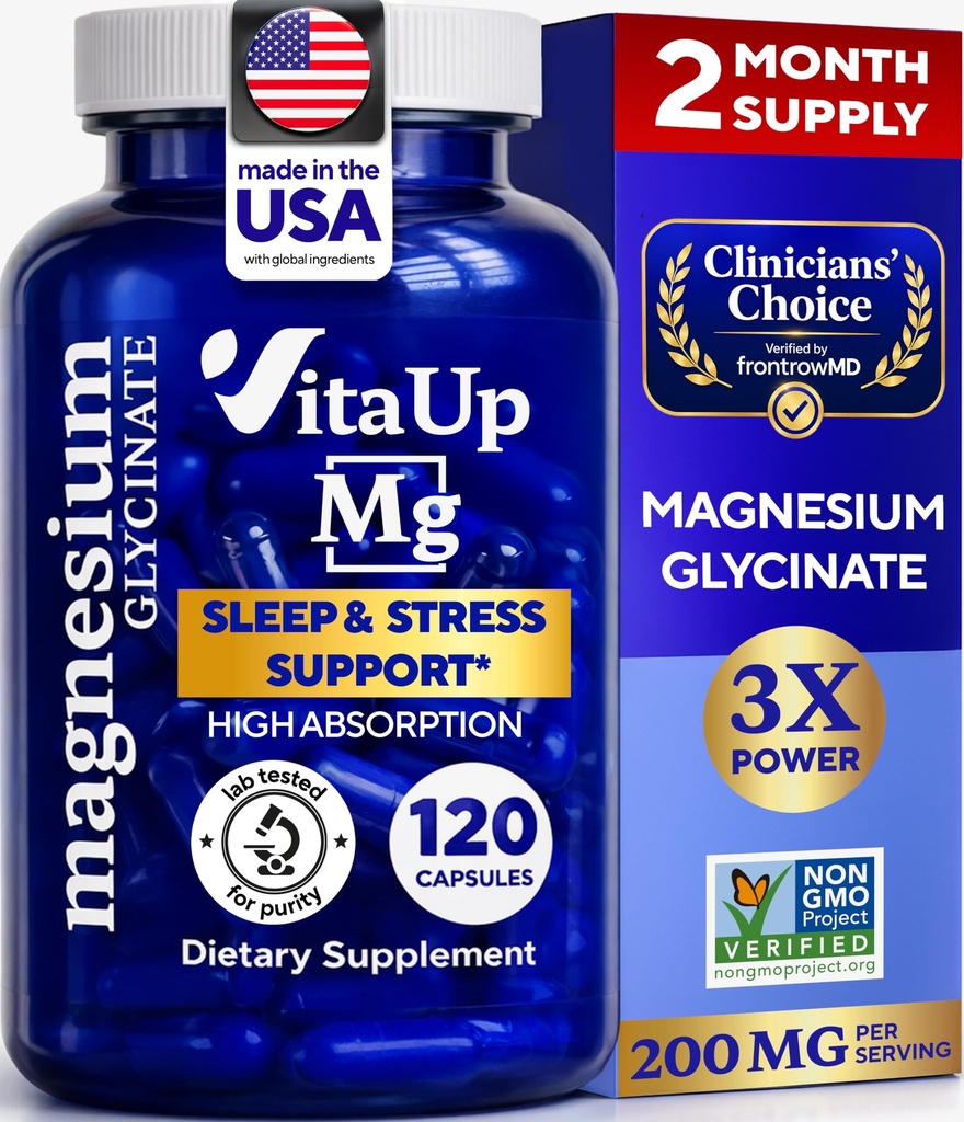 Glycinate de magnésium 200mg - Supplément de magnésium fabriqué aux États-Unis pour le sommeil, le coeur, les os, le métabolisme - haute absorption Capsules de bisglycinate de magnésium - 120 Capsules chélatées de végétalien