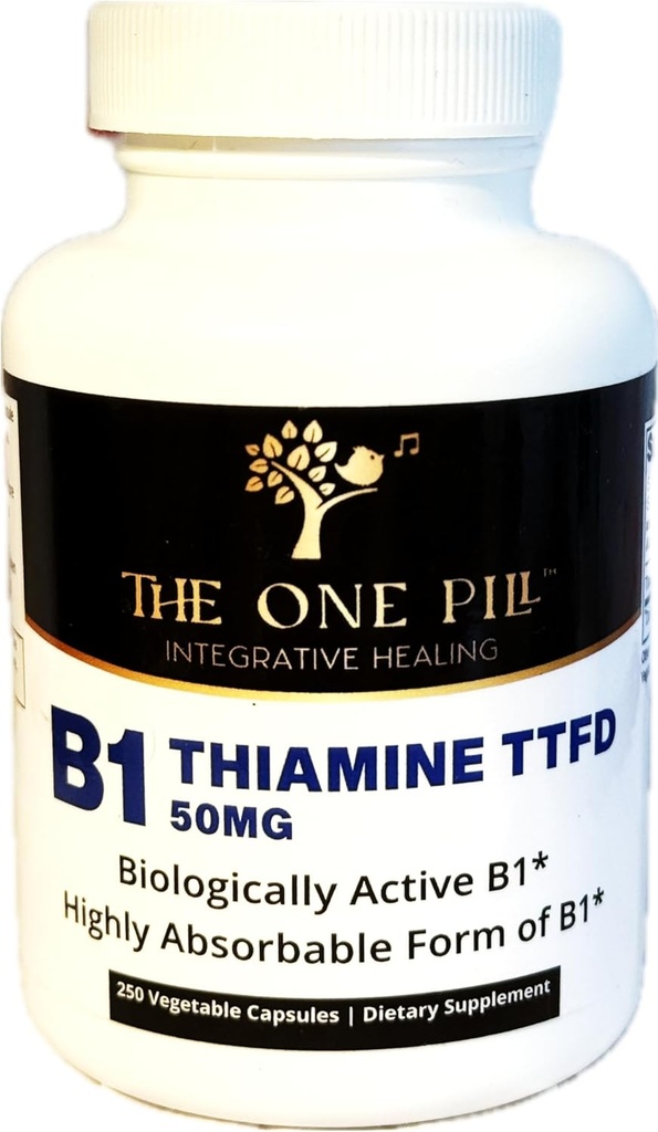 Vitamine B1 Thiamine TTFD, Thiamine Tetrahydrofurfurfuryl Disulfide, 50mg-250Capsules,Vegan,Non OGM,Pas d'additifs artificiels ou de stéarate.