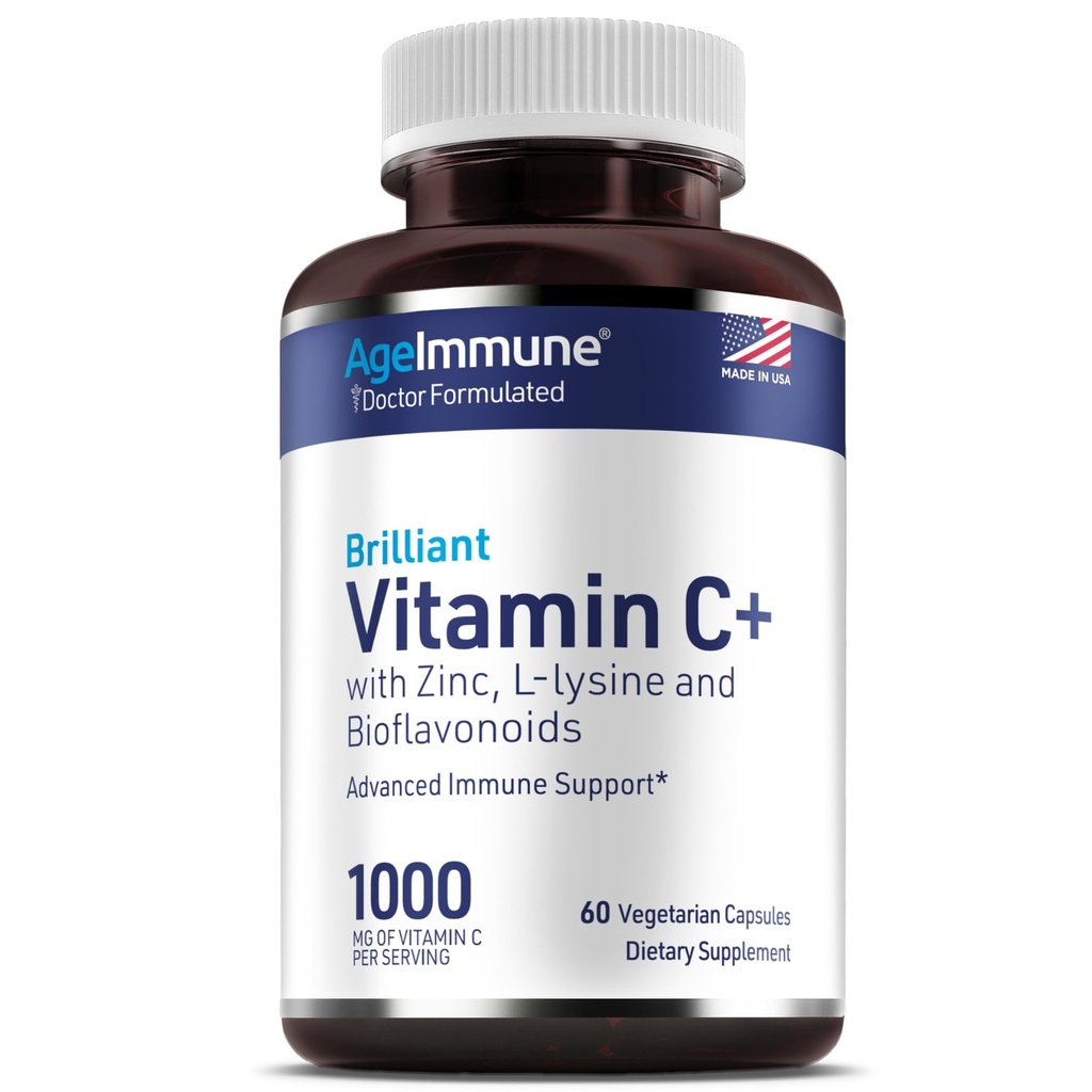 Complexe Vitamine C 1000mg avec L-Lysine 500mg, Zinc 12mg, Bioflavonoïdes 300mg. Doctor Formulé Magnésium Stéarate Suppléments gratuits pour le système immunitaire sain.(1)