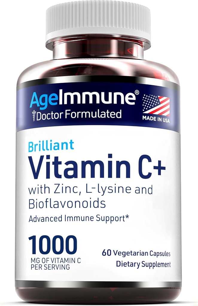 Complexe Vitamine C 1000mg avec L-Lysine 500mg, Zinc 12mg, Bioflavonoïdes 300mg. Doctor Formulé Magnésium Stéarate Suppléments gratuits pour le système immunitaire sain.(1)