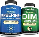 Nutrivein Premium DIM & Berberine Supplement Bundle: Supplément à haute absorption Berberine & DIM avec Bioperine - pour l'équilibre hormonal, la régularité digestive, le métabolisme et le bien-être général