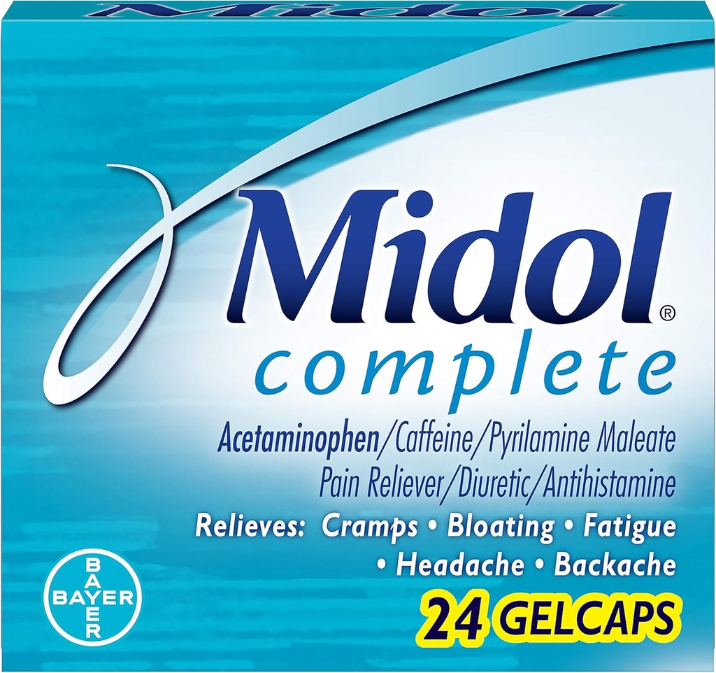Midol Gelcaps complètes, boîtes de 24 mois (paquet de 4), emballage mai Vary