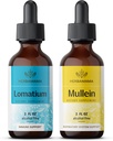 HERBAMAMA Kit de gouttes liquides à base de plantes - Ensemble d'extrait de racine de lomatium et de teinture de feuille de Mullein 2 fl oz - végétalien, non-OGM, sans sucre et sans alcool - 2 emballages