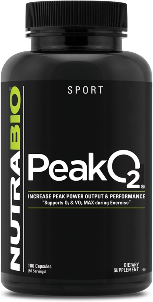 NutraBio PeakO2 Supplément entraînement, 180 capsules - Supplément mélange de champignons pour aider à améliorer la performance athlétique et la santé globale, 60 portions