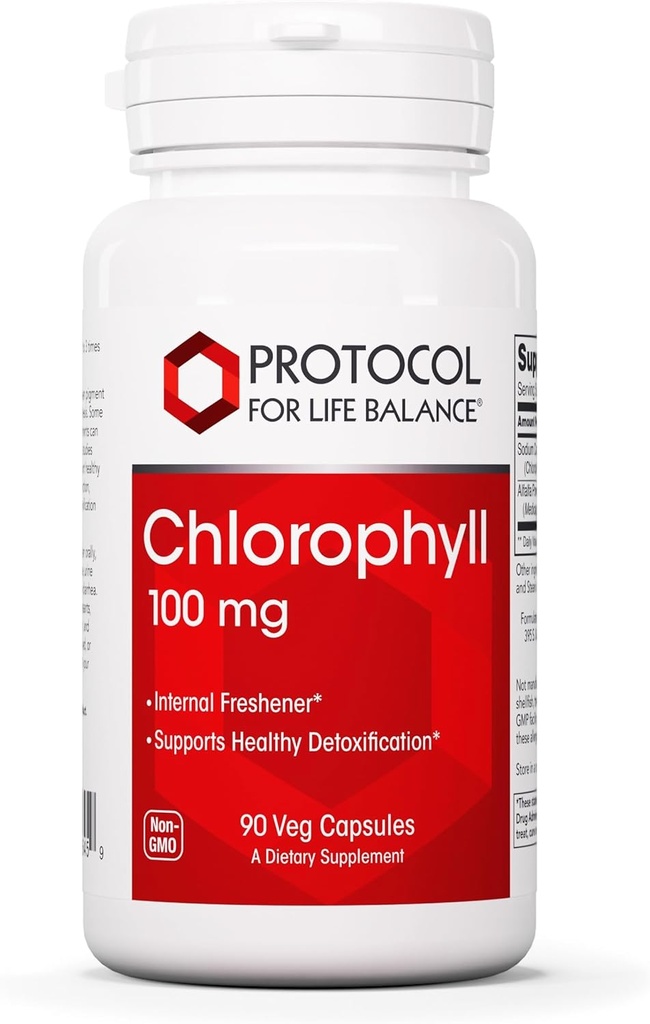 Protocol Chlorophylle - Supporte le nettoyage du détox, la fonction hépatique et le déodorant interne* - Non-OGM et sans soja - 90 capsules de veg