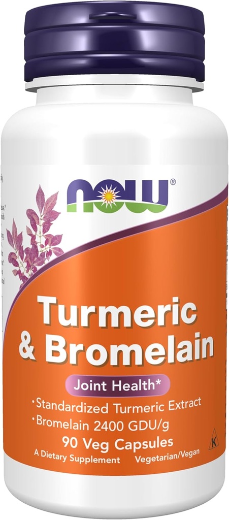MAINTENANT compléments alimentaires, curcuma et bromelain (extrait de curcuma normalisé) avec bromelain 2400 GDU/g, 90 capsules de légumes