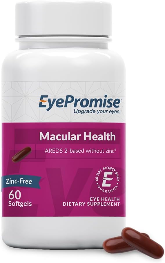 Soin des yeux Promise Maculaire Vitamine des yeux - 60 softgels, 30 jours d'approvisionnement - Sans zinc pour la santé des yeux avec Zeaxanthin, Lutéine, Vitamine C, D & E et Omega 3 Huile de poisson