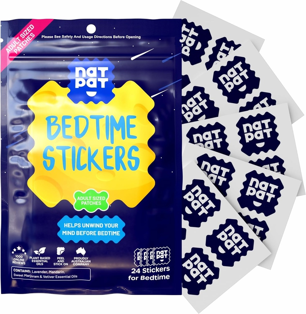NATPAT Sleepy Patch Sleep Aid Patches - Relaxing Bedtime Stickers for Adults - Plant-Based Sleep Support - Drug & Melatonin Free Bedtime Stickers - 24 Count