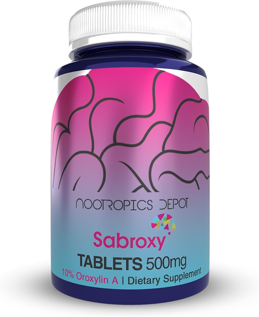 Nootropics Depot Sabroxy® Tablets | 500mg | 60 Count | Minimum 10% Oroxylin-A | Oroxylum indicum | May Help Promote Focus & Motivation | May Help Promote Cognitive Function