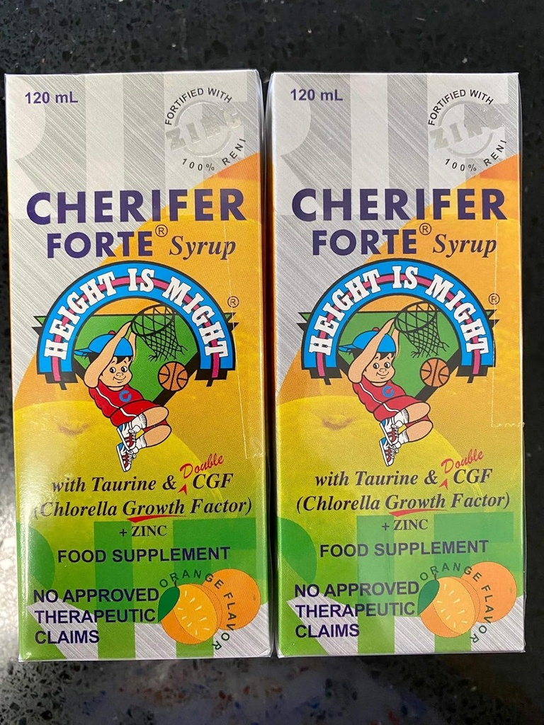 CHERIFER Syrup Forte avec facteur de croissance Taurine et Double Chlorella + Zinc 120ml (paquet de 2 bouteilles)