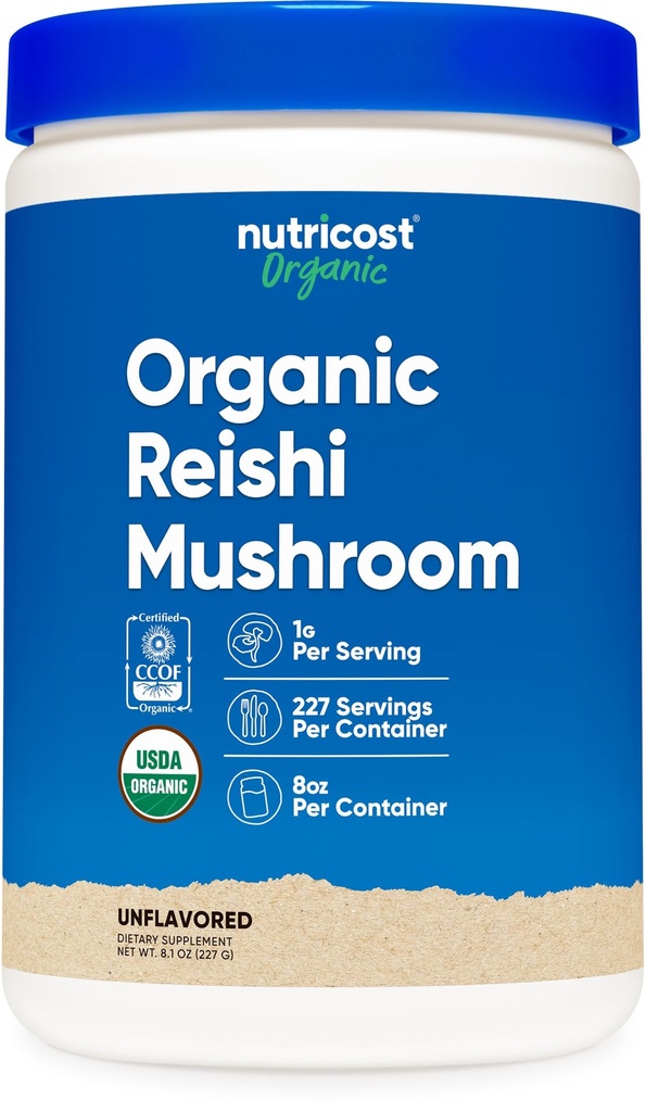 Nutricost Poudre de champignons bio Reishi 0,5LB (8oz) - USDA certifié 100% biologique, végétarien, non OGM, sans gluten
