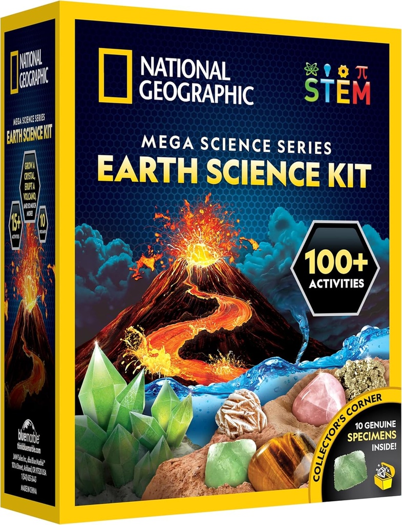 Trousse scientifique nationale sur les STEM géographiques - 15+ Expériences, cristallisation, kit de volcan, kits de dig et pierres précieuses pour les enfants - Exclusivité