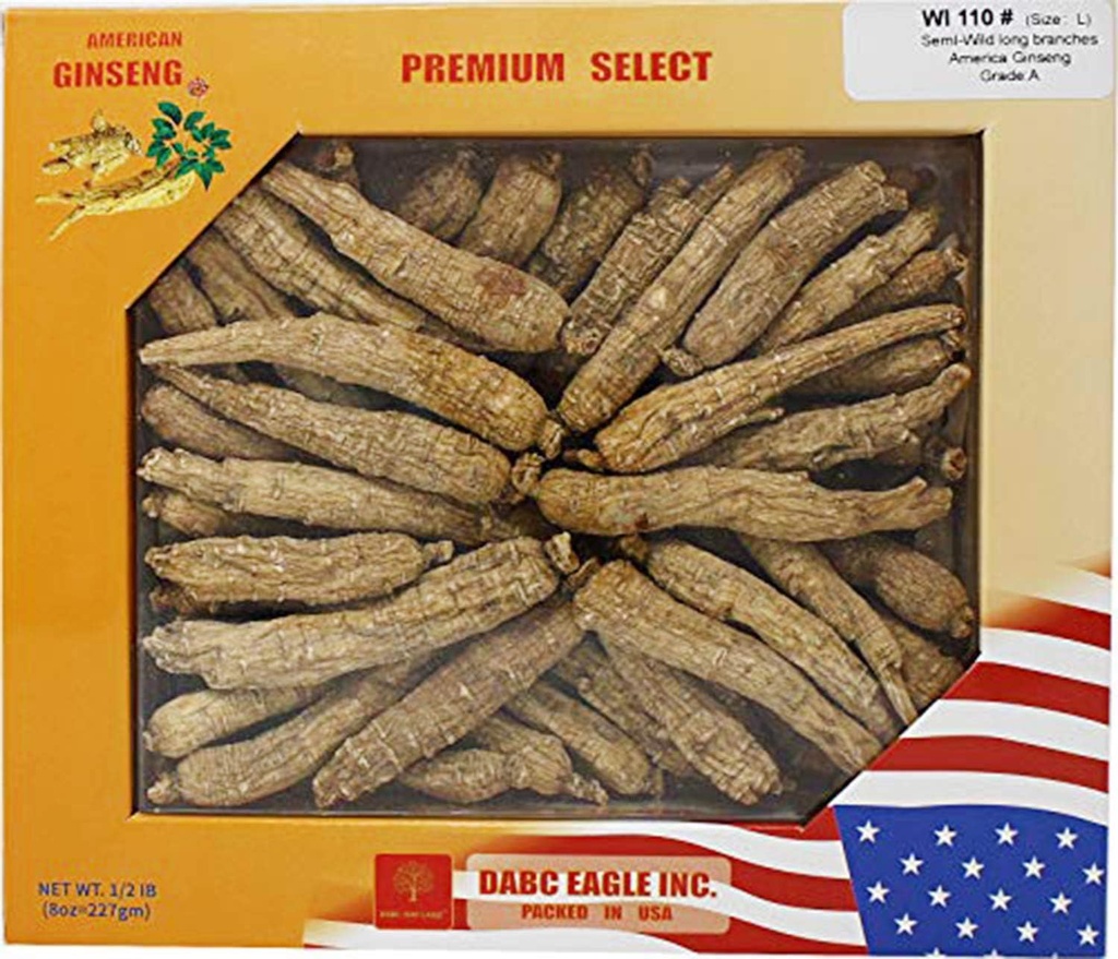 La racine de ginseng cultivée du Wisconsin américain sélectionnée à la main est entière (8OZ=227g/Box)