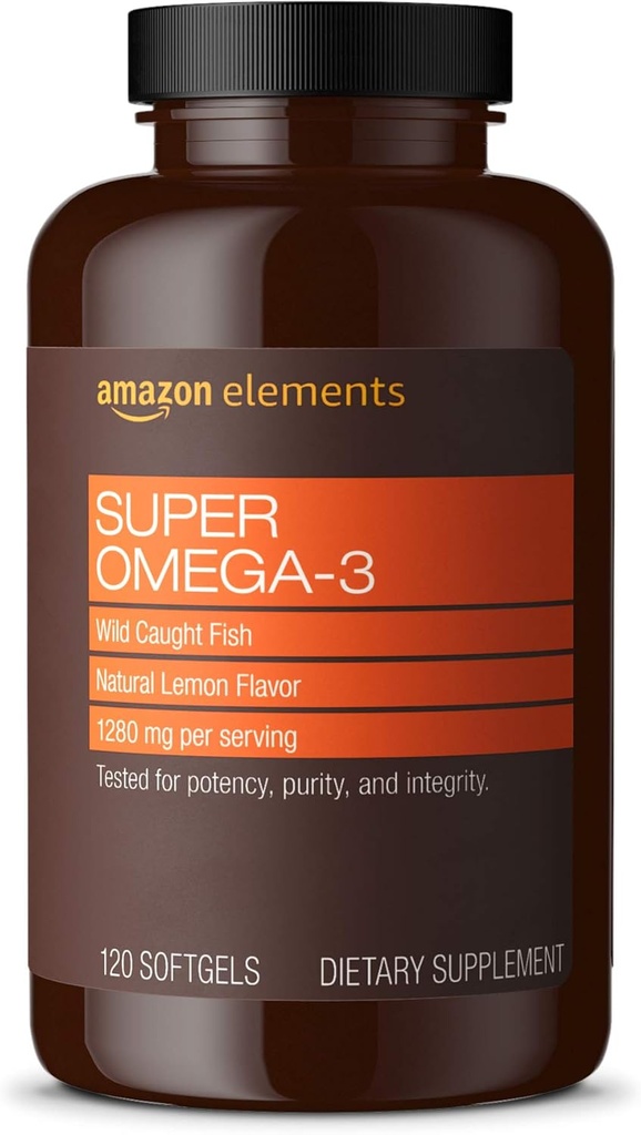 Éléments Super Omega-3, EPA & DHA Omega-3 acides gras (1280 mg par portion, 2 softgels), Saveur de citron naturel, 120 Compte (l'emballage peut varier)