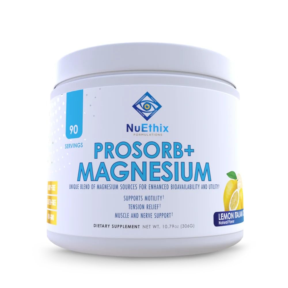 NuEthix Formules Prosorb+ Supplément alimentaire au magnésium, 200mg Mélange de magnésium pour soutenir le bien-être physique et mental, vitamine C, sans lait, sans gluten, et non-OGM, Citron Ice italienne, 90 portions