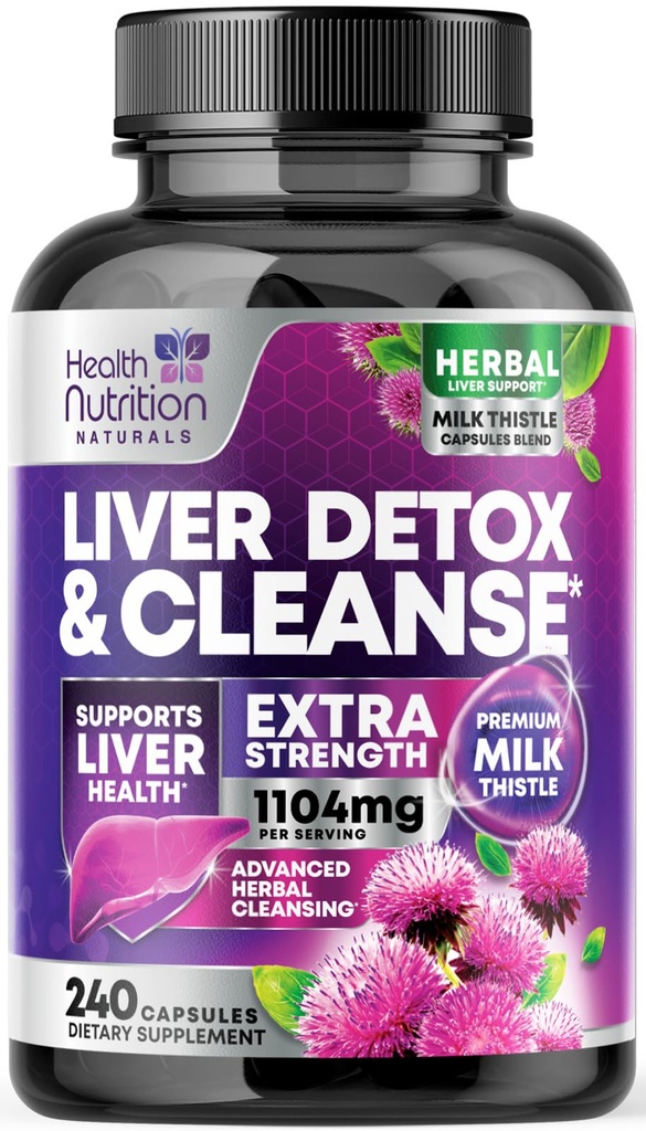 Formule de nettoyage et de réparation du foie doux - Supplément de soutien du foie avancé avec chardon de lait silymarin, racine de dandelion, extrait d'artichaut, curcuma, choline et betterave - 240 capsules de légumes