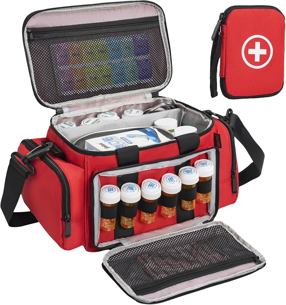Sac de rangement pour médicaments, organisateur de bouteille de pilule avec petite poche portable, organisateur de bouteille de médicament vide avec sangle d'épaule pour l'entreposage à domicile et les voyages