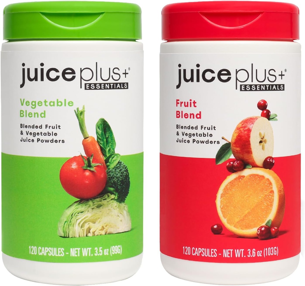 JuicePlus+ Mélange de fruits et légumes : pour Solid Nutritional Foundation - Boost Family's Health with 20 Fruits & Veggies Plus Nutriments végétaux - Préemballé 2 bouteilles (60 portions de fruits, 60 de légumes)