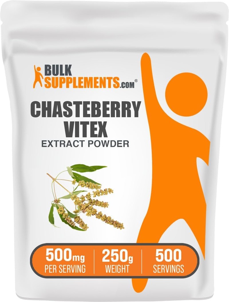 BulkSupplements.com Poudre d'extrait de chasteberry - Chasteberry provenant de Vitex Berry, supplément à base de plantes - végétalien et sans gluten, 500mg par portion, 250g (8,8 oz) (paquet de 1)