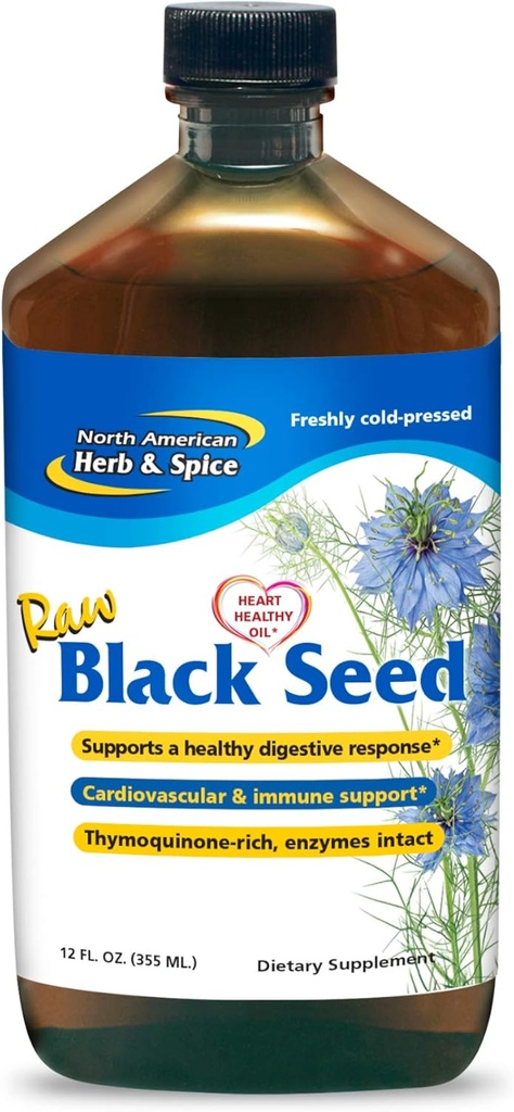 North American Herb & Spice Black Seed Oil - 12 fl. oz. - Support cardiovasculaire, digestif et immunitaire - Contient de l'Oréganol P73 sauvage et méditerranéen Origan Oil - Non-OGM - 72 Total des services