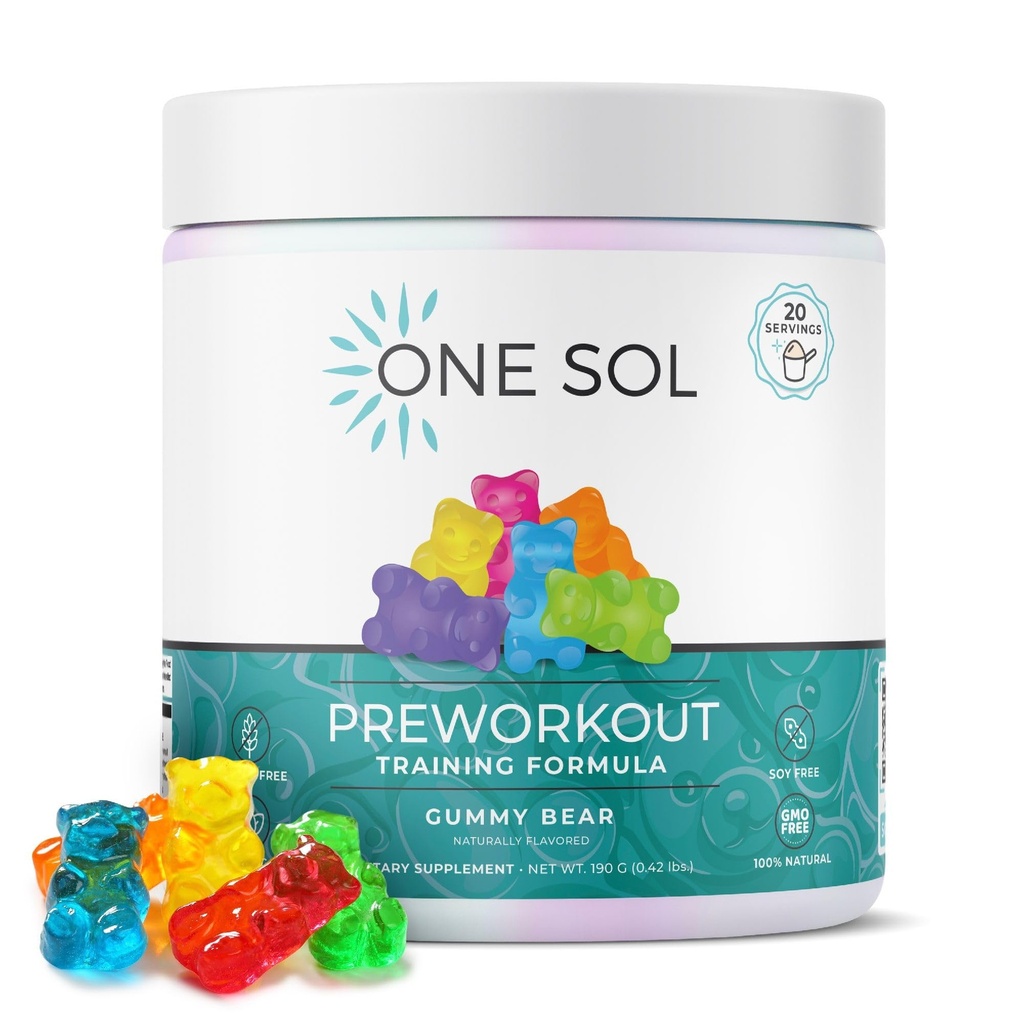Un seul Sol pré-entraînement pour les femmes, pompe et focus améliorés, pas de jitters ou de crash, ingrédients naturels, 100% végétalien, sans gluten et sans soja, (Ours gras)