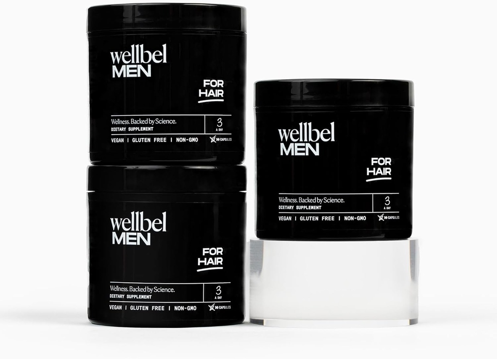 WELLBEL Supplément homme propre pour cheveux, peau et ongles, végétalien, sans gluten et sans OGM 90 Compte - 3 Pack