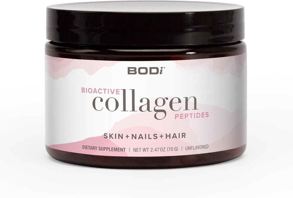 BODi Bioactive Collagen Peptides Powder, Collagen Type I & III for Skin, Hair and Nail Health, Gluten-Free Supplement for Women - Hydrolyzed Collagen, Unflavored, 2.47 oz, 28 Servings