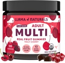 Llama Naturals Multivitamin for Women and Men, Vegan, Organic Gummies with Vitamin D, C and K, Adults Real Fruit Gummy Vitamins, Chewable Multivitamin Supplement, No Added Sugar Cane, Cherry, 120 Ct