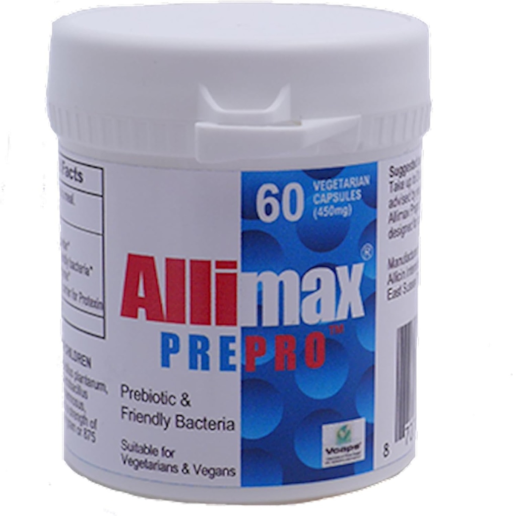 ALLIMAX Pre Pro - 60 capsules. Allicine stabilisée Plus prébiotiques, probiotiques et enzymes digestives.