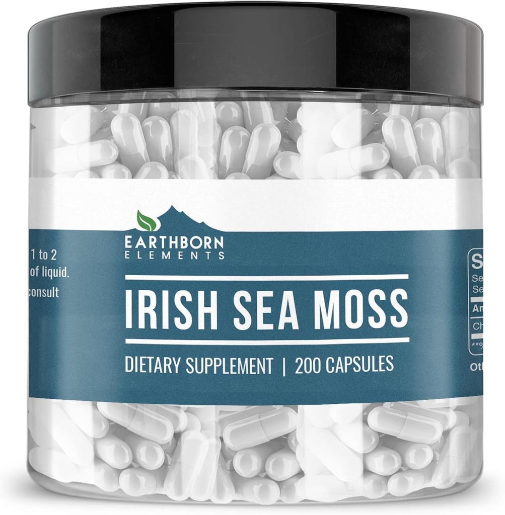 Éléments terriens Irish Sea Moss 200 Capsules, pures et non diluées, sans additifs