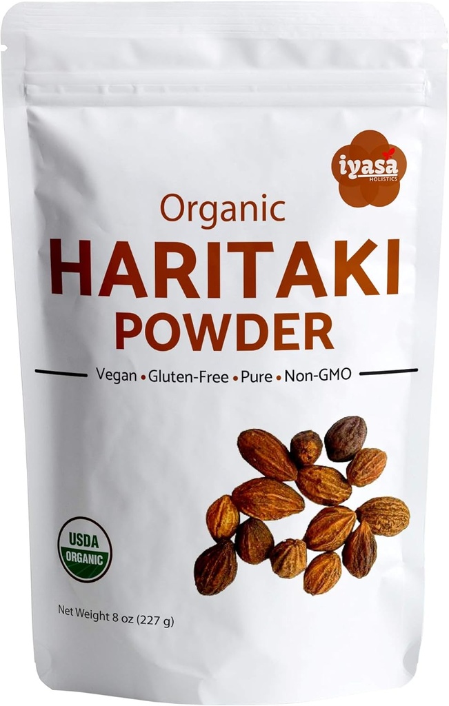 Iyasa Holistics Organic Haritaki Fruit Poudre Harde Harad Terminalia chebula Kadakapudi 8Oz 225Gm Digestion Gas Relief Healthy Bowel Fonction Ayurveda Superfood Resealable Pouch