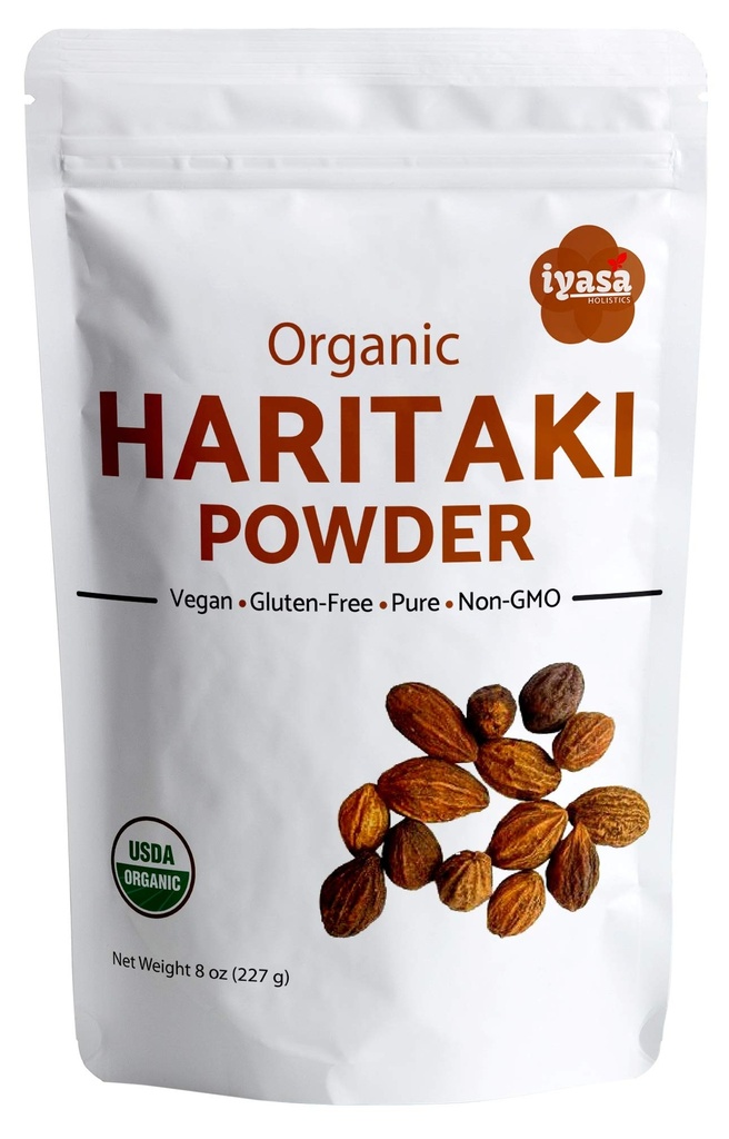 Iyasa Holistics Organic Haritaki Fruit Poudre Harde Harad Terminalia chebula Kadakapudi 8Oz 225Gm Digestion Gas Relief Healthy Bowel Fonction Ayurveda Superfood Resealable Pouch