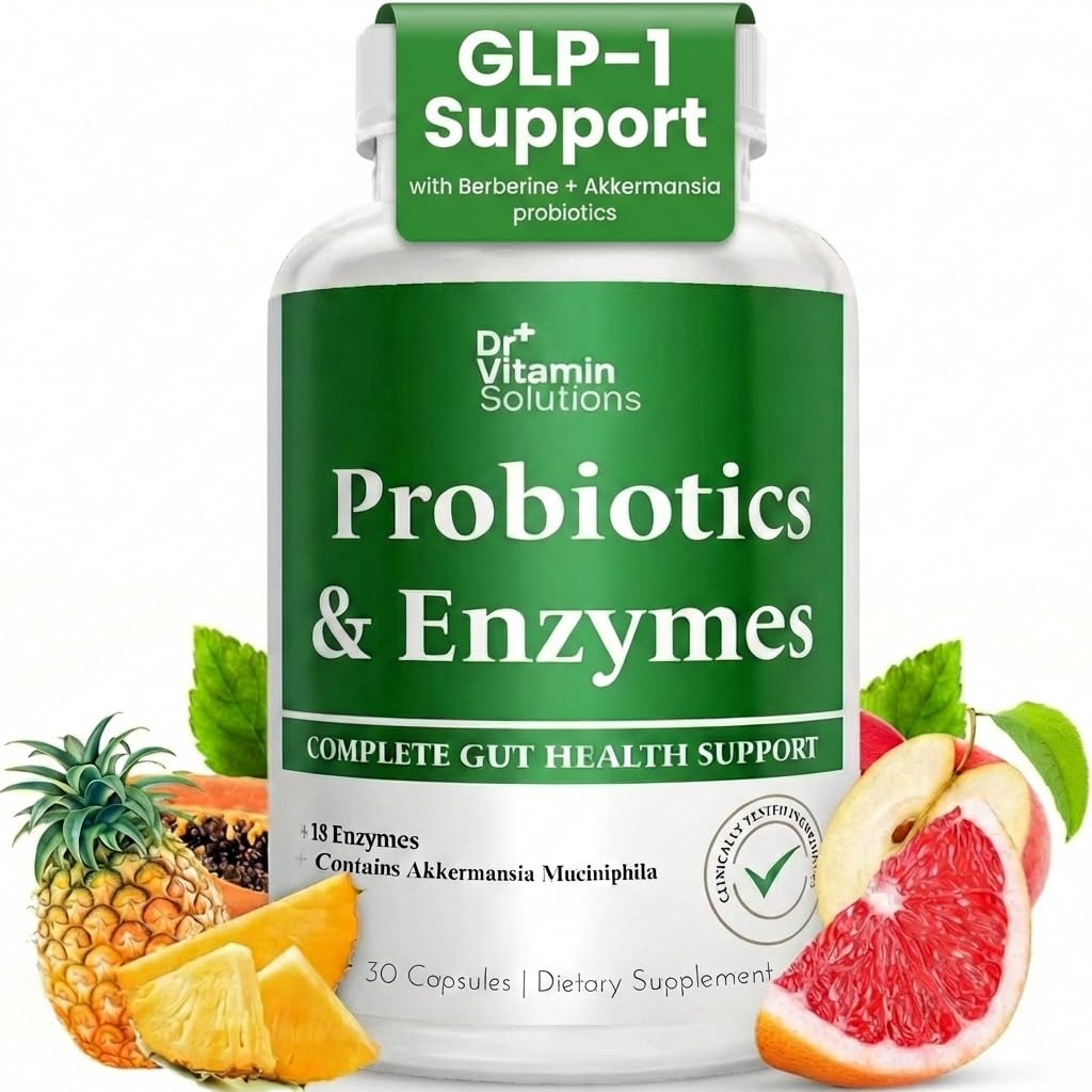 DR VITAMIN SOLUTIONS GLP-1 Support Enzymes, pré & probiotiques pour la santé digestive, Berberine Weight Loss Support, Akkermansia Muciniphila pour les femmes et les hommes