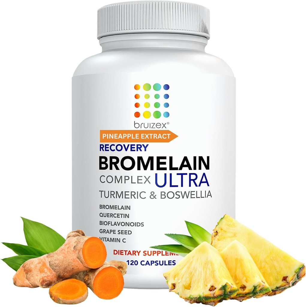 Bruizex Ultra Bromelain et Quercetin Bruising Relief Supplement, 120 Capsules de Bruized Skin, Trauma Recovery and Swelling Surgery Supplements Contient Bromelain, Quercetin, Turmeric et Boswellia