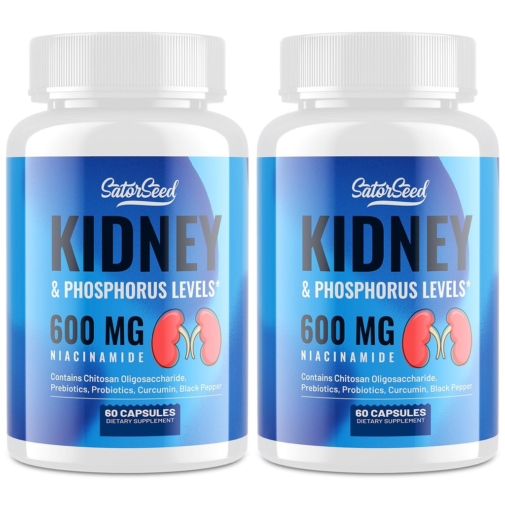 Supplément de soutien pour le rein – Détox nettoyant pour le rein avec 600 mg de Niacinamide et Chitosan Oligosaccharides – Formule Posphore-Consciente – Capsules végétariennes pour adultes – 2 bouteilles