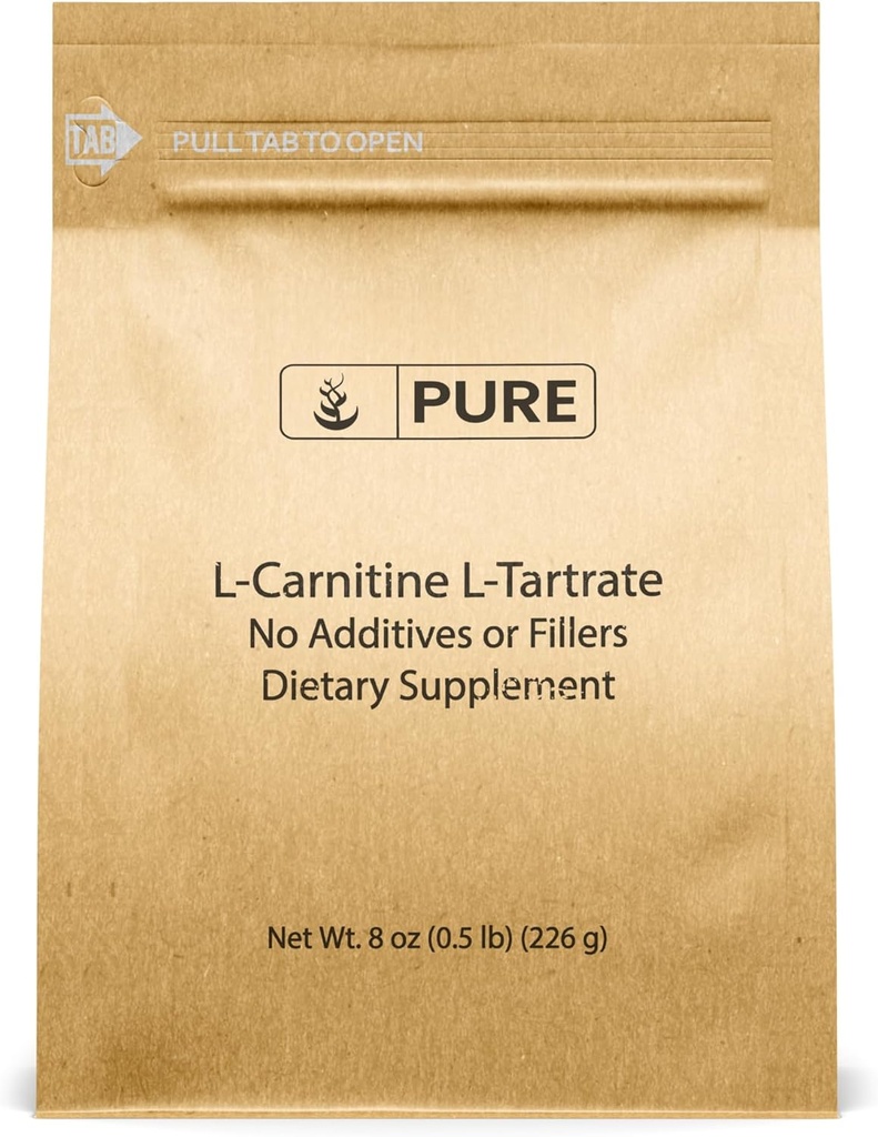 Ingrédients originaux purs L-Carnitine L-Tartrate (8oz) Poudre, Supplément acide amino, Vérifié en laboratoire
