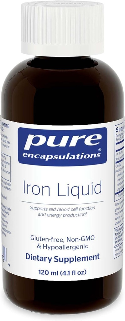 Encapsulations pures liquide de fer Le supplément hypoallergénique soutient l'hémoglobine et la fonction myoglobine 4,1 fl. oz.