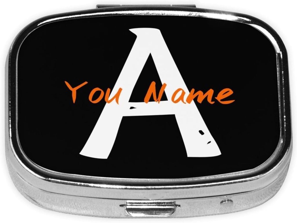 Custom Square Pill Box with Mirror Personalized Photo Text Logo Name Travel Small Pill Case 2 Compartiment Customized Portable Metal Medicine Container Vitamine Organizer for Pocket Purse (Nom)