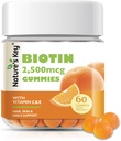 Gommies de biotine clés de la nature avec vitamine C et E, soutien ongles de cheveux croissance et belle peau pour les femmes hommes et les enfants, végétalien, orange saveurs 60 comte