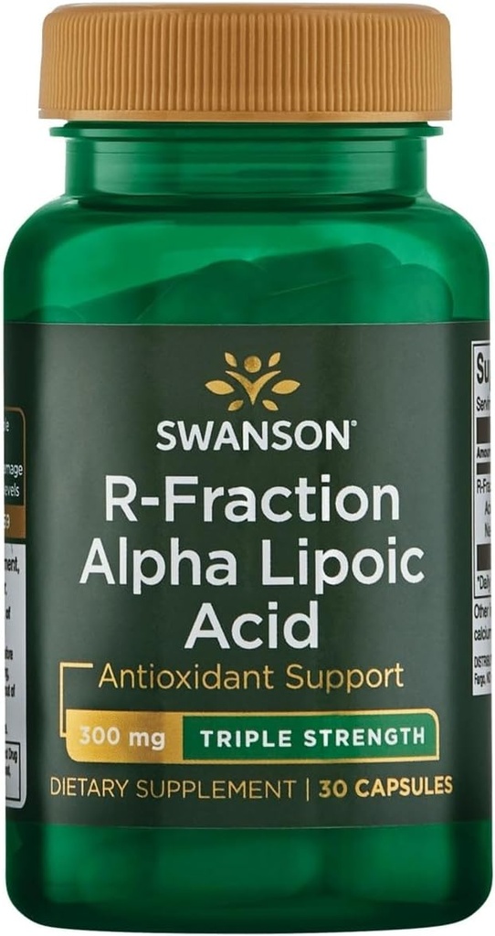 Swanson Triple Strength R-Fraction Alpha acide lipoïque - favorise une pression artérielle saine et délivre des nutriments essentiels - (30 capsules, 300 mg chacune)