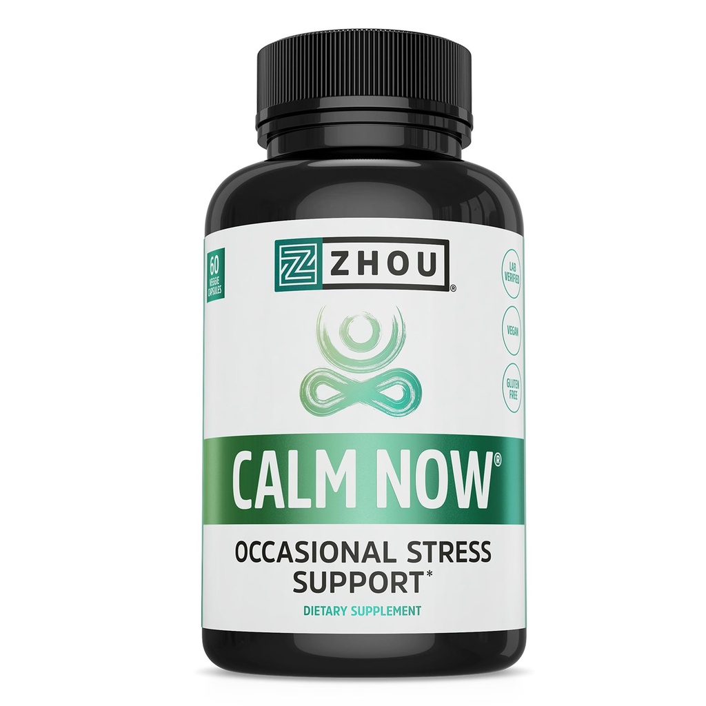 Zhou Calme maintenant - Supplément Calme, Vitamines Calmes pour les femmes et les hommes, Pills pour se détendre pour les adultes avec GABA & Ashwagandha, Stress & Focus Support - 60 Capsules de Veggie