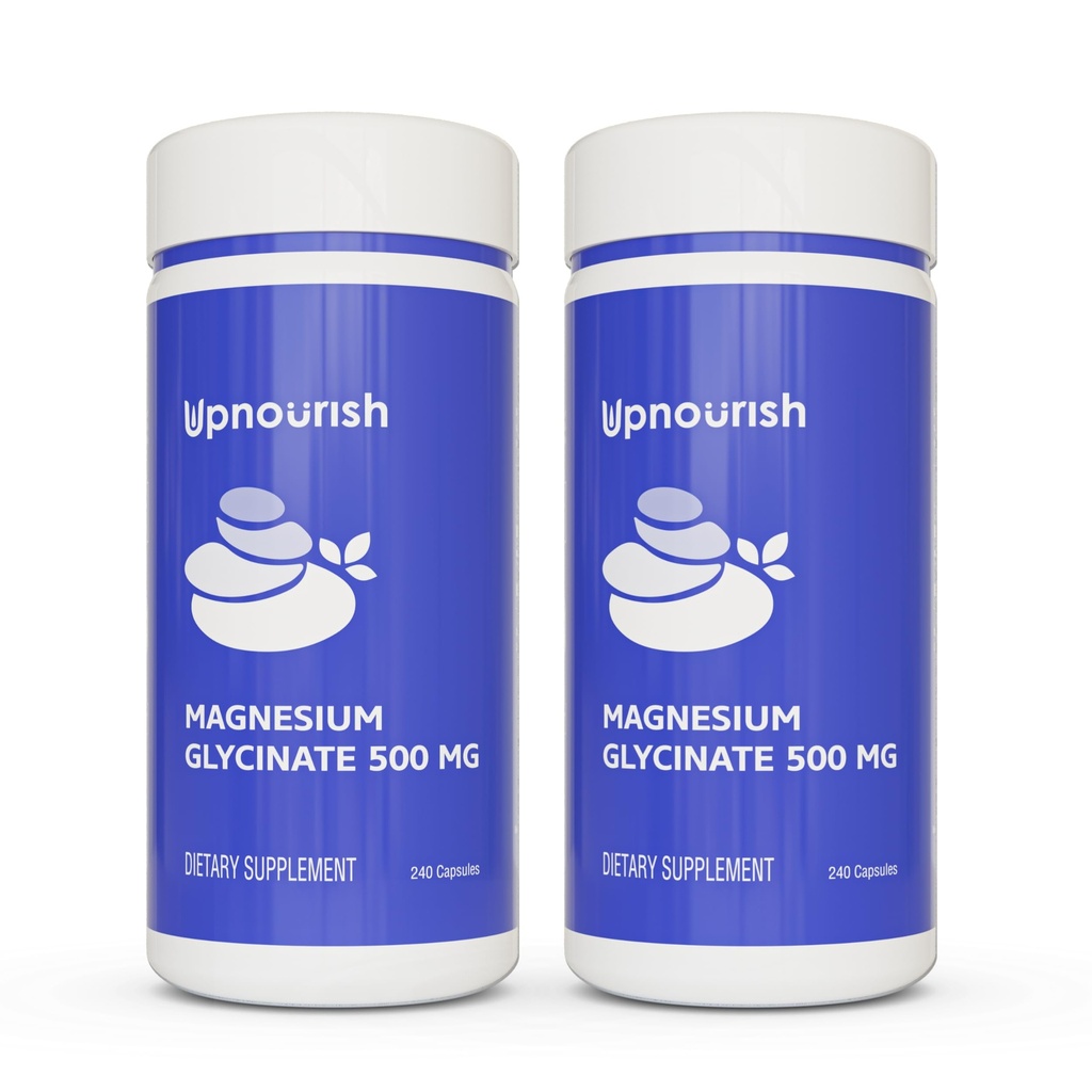 UpNourish Glycinate de Magnésium Chélaté 500mg Capsules - Chélalate de Magnésium pour Haute Absorption - Supplément de Magnésium Pure pour Calme, Crampes des jambes, Relaxation musculaire 480 Capsules