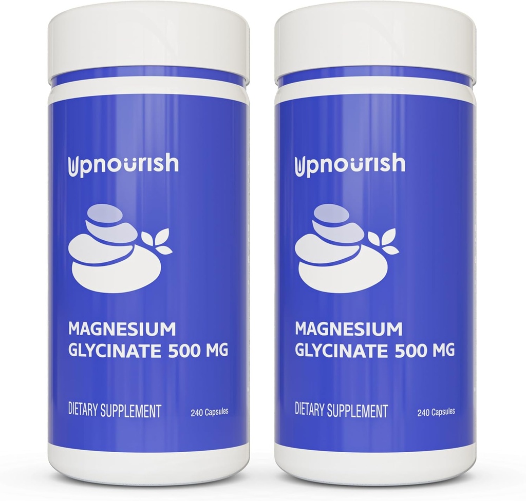 UpNourish Glycinate de Magnésium Chélaté 500mg Capsules - Chélalate de Magnésium pour Haute Absorption - Supplément de Magnésium Pure pour Calme, Crampes des jambes, Relaxation musculaire 480 Capsules
