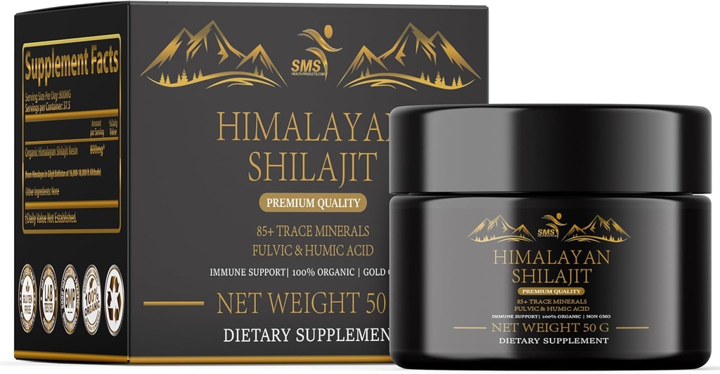 Shilajit Pure Himalayan Shilajit Resin - Or Grade 100% Pure Shilajit avec Acid Fulvic & 85+ Trace Minerals Complex pour l'énergie et le soutien immunitaire - 50g