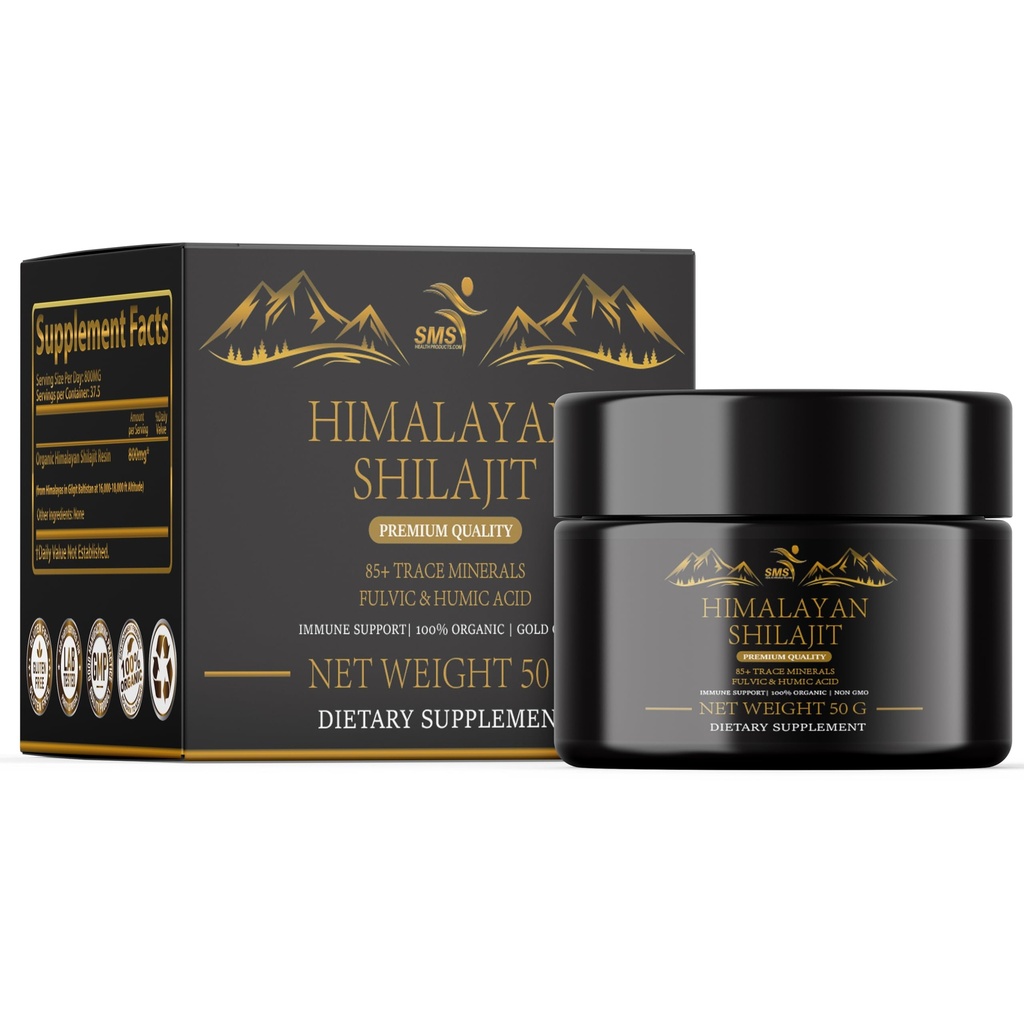 Shilajit Pure Himalayan Shilajit Resin - Or Grade 100% Pure Shilajit avec Acid Fulvic & 85+ Trace Minerals Complex pour l'énergie et le soutien immunitaire - 50g