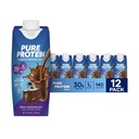 Pure Protein Chocolate Protein Shake, 30g Protéines complètes, prêtes à boire et amis kéto, vitamines A, C, D, et E plus zinc pour soutenir la santé immunitaire, bouteilles 11oz, 12 Pack