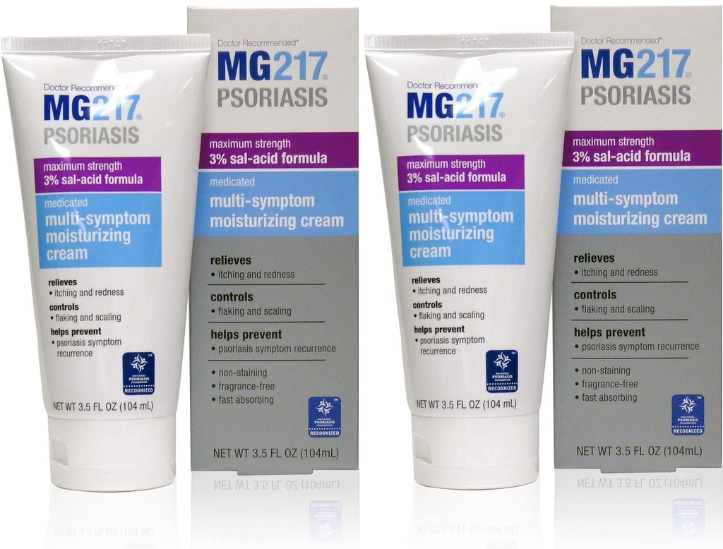 MG217 Crème de psoriasis hydratant médicamentée avec 3 % d'acide salicylique, multisymptôme, sans fragrance, 3,5 Fl Oz, (5604) (paquet de 2)