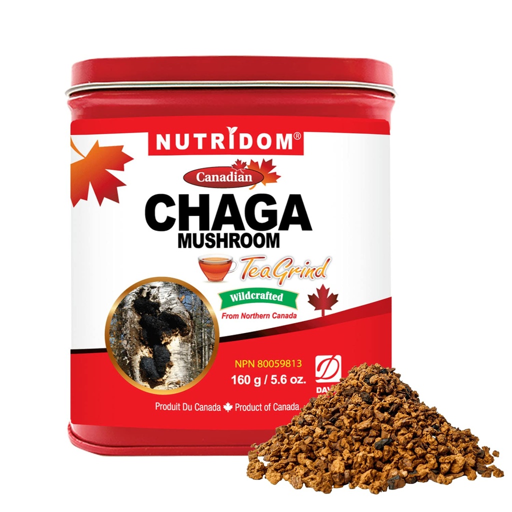 Nutridom Canadian Chaga Mushroom Tea Grind, Pebbles, Harvested sauvage, Picked à la main, 160 g